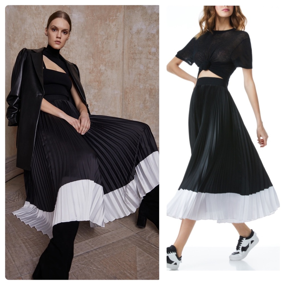 ALICE + OLIVIA Katz Pleated Midi Skirt